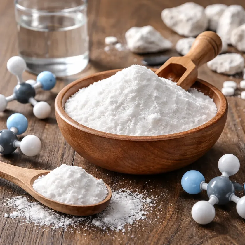 Calcium BHB salt powder in a wooden bowl